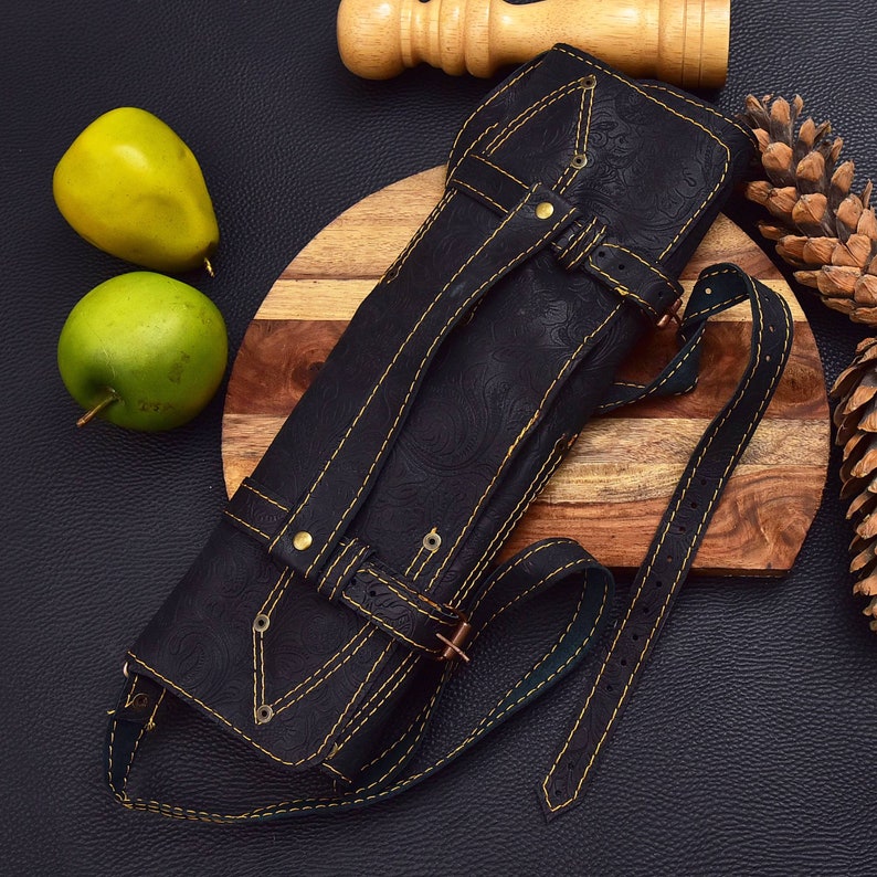 5 Pieces Handmade Black Powder Coated J2 Kitchen Knife Chef's Set And Leather Roll, Christmas Kitchen Knives gift for mom, gift for her