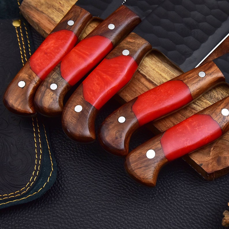 5 Pieces Handmade Black Powder Coated J2 Kitchen Knife Chef's Set And Leather Roll, Christmas Kitchen Knives gift for mom, gift for her