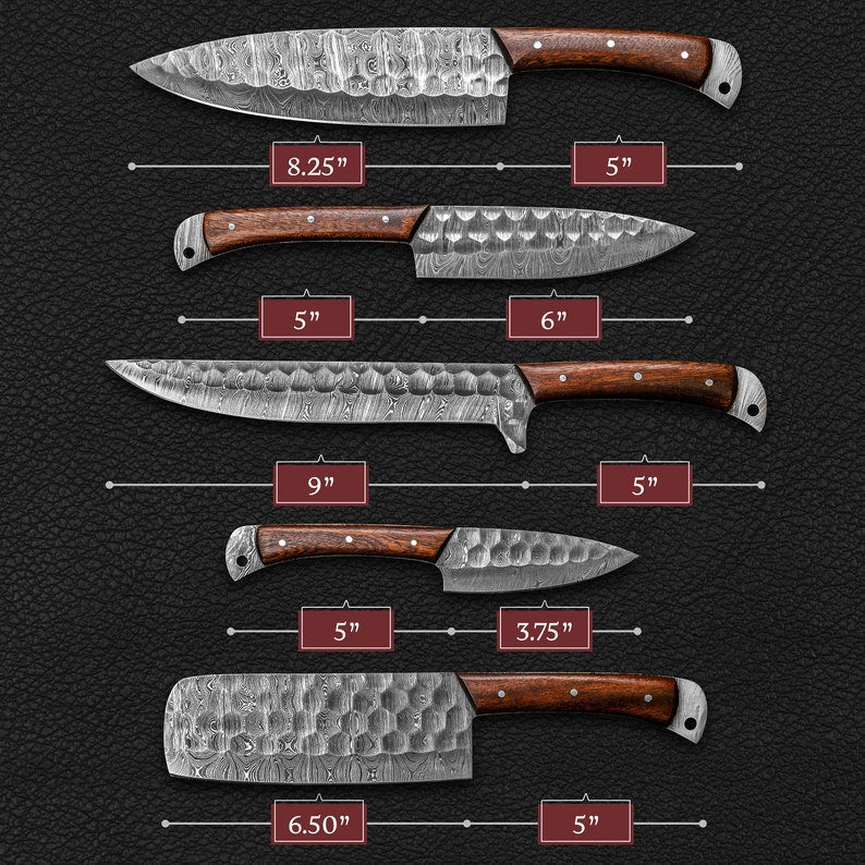 5 pcs Damascus Kitchen Knives Indoor/Outdoor BBQ Cooking Chef Set Knife Full Tang Wood Handle Cleaver Fillet Paring Knife Free Leather Roll