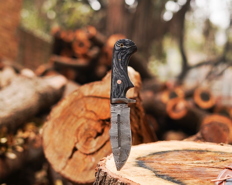 10" Handmade Damascus Bowie Knife, Beautiful Hunting knife, Hand forged Damascus steel knife Non slip Color wood handle leather sheath Gifts
