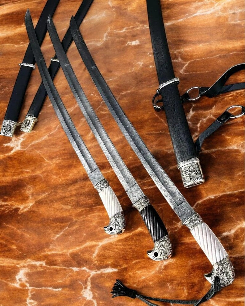 36" inches Handmade Paul Chen 1881 Shashka Sword Cavalry Replica in Damascus Steel Blade Collectible Historical Sword, Gift for Groomsmen