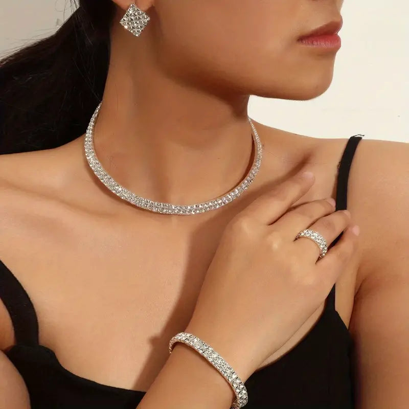 Diamond Duo 4-Piece Luxury Rhinestone Jewelry Set