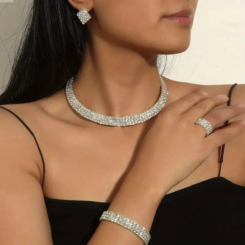 Diamond Trio 4-Piece Luxury Rhinestone Jewelry Set