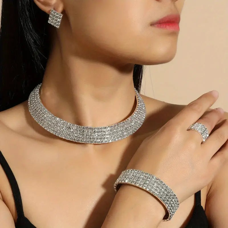 Diamond Quintet 4-Piece Luxury Rhinestone Jewelry Set