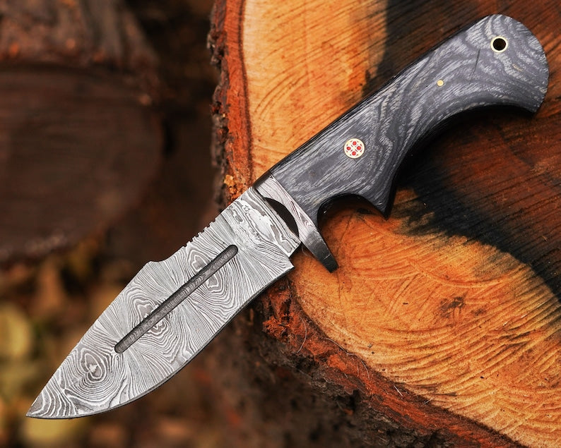 10" Handmade Damascus Bowie Knife, Beautiful Hunting knife, Hand forged Damascus steel knife Non slip Color wood handle leather sheath Gifts