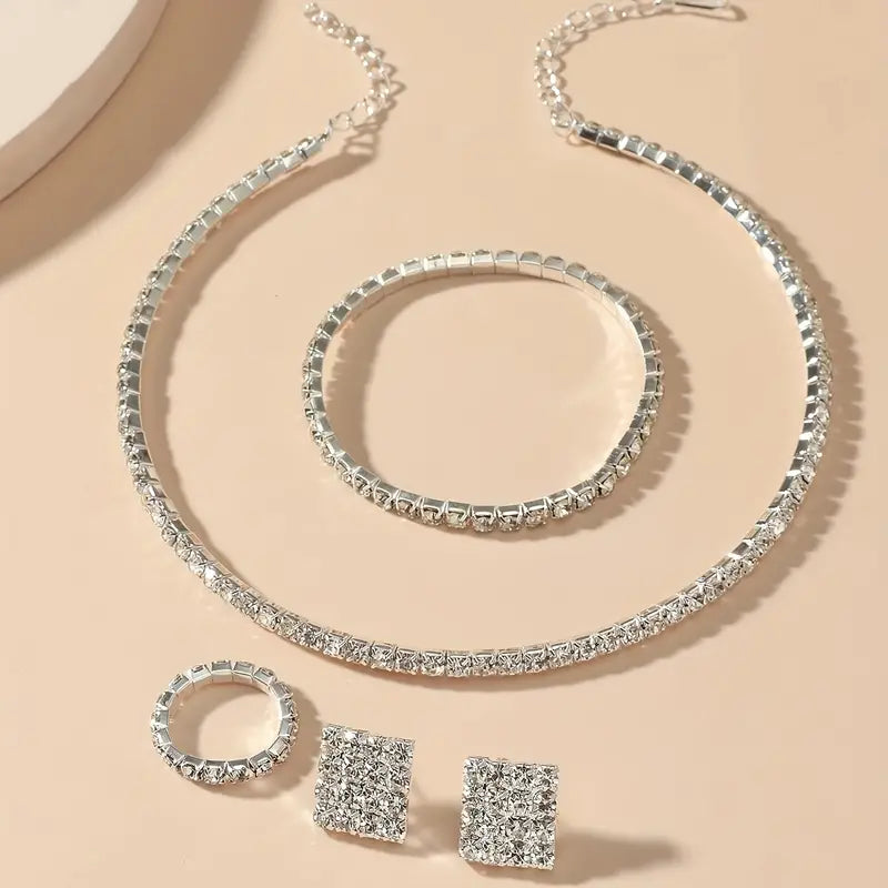 Diamond Solo 4-Piece Luxury Rhinestone Jewelry Set