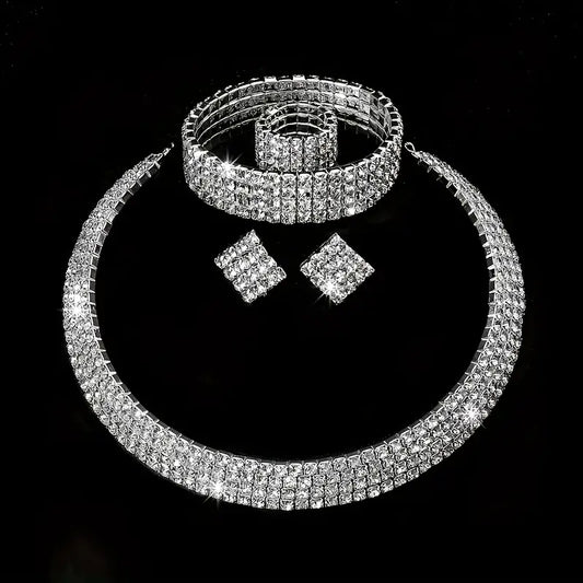 Diamond Double Duo 4-Piece Luxury Rhinestone Jewelry Set