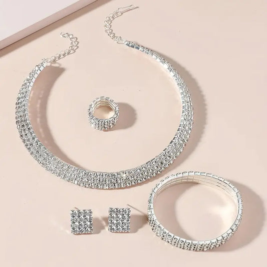 Diamond Trio 4-Piece Luxury Rhinestone Jewelry Set