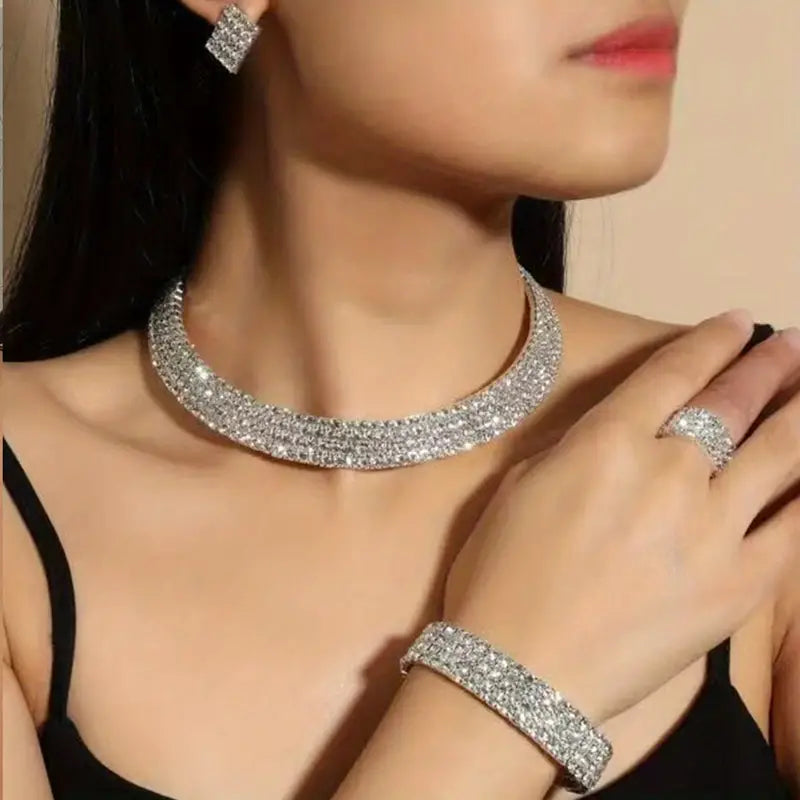 Diamond Double Duo 4-Piece Luxury Rhinestone Jewelry Set